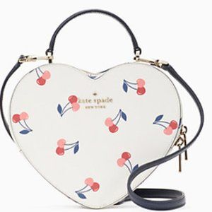 MAKE AN OFFER Kate Spade Love Shack Dancing Cherries Heart Crossbody Bag White